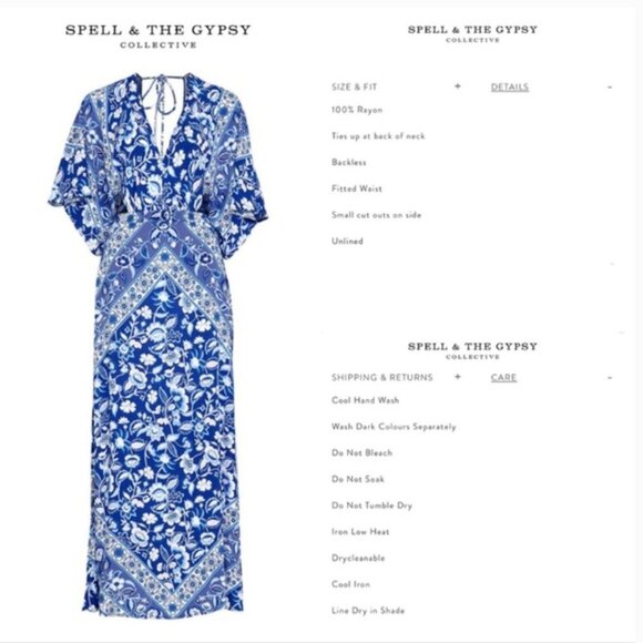 Spell Lolita Maxi Dress Cutout V-Neck High Silt Boho Bluebelle Floral Medium - Picture 11 of 12